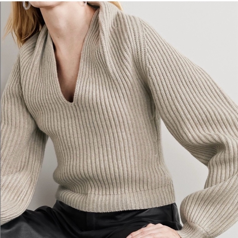 Worn once Alexander Wang ribbed beige wool cashmere blend draped neck sweater - Picture 6 of 6